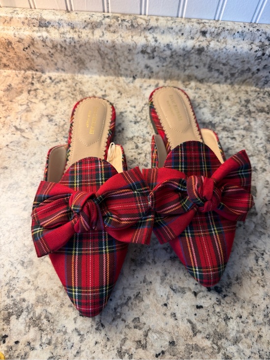 Isaac Mizrahi Shoes - Isaac Mizrahi Red Tartan Plaid Pointed Bow Slip-On Mules Christmas 🎄 Holiday